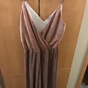 Flared shimmer/rose gold jumpsuit.